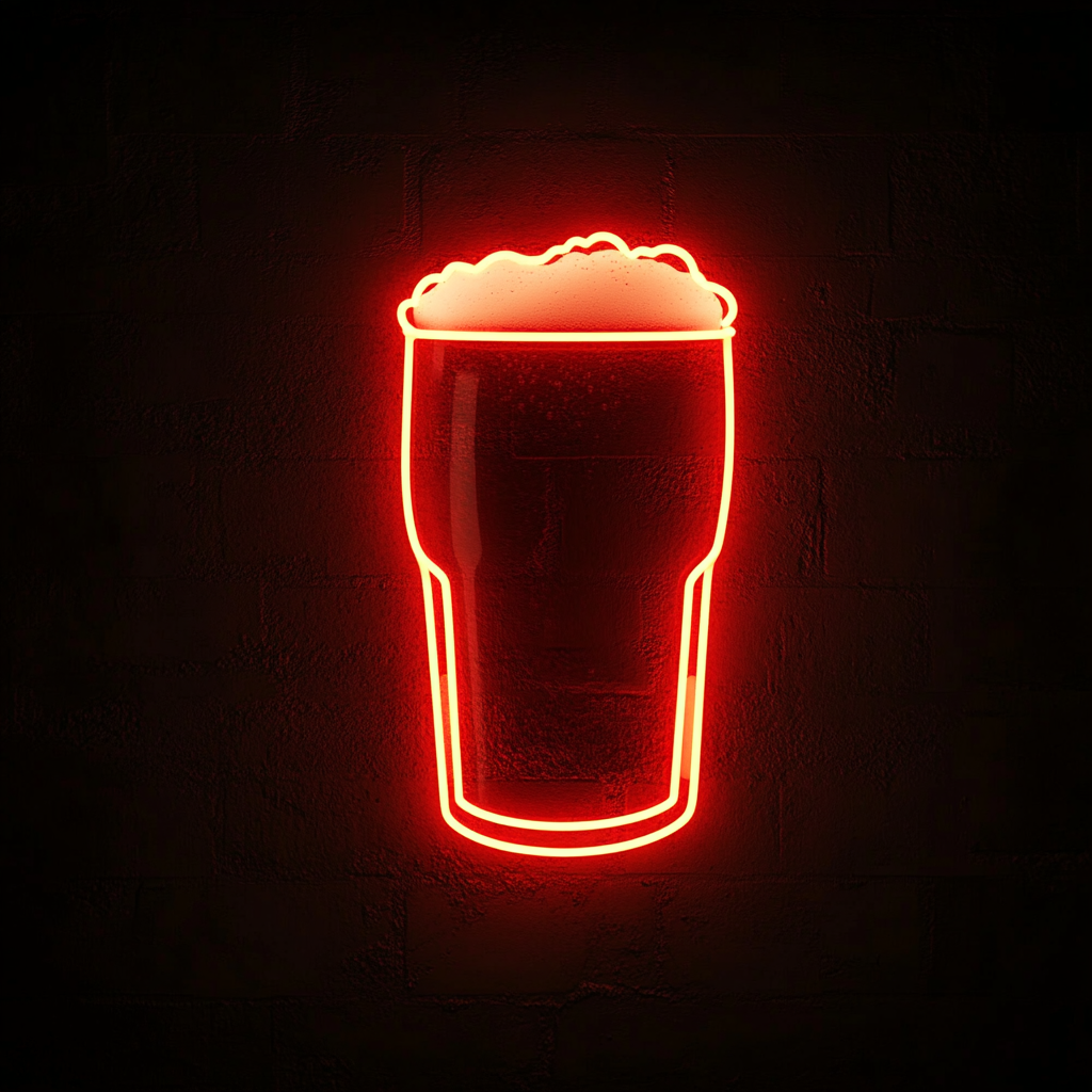 Pint Glass with Foam - Red Neon Sign, 18 Inches