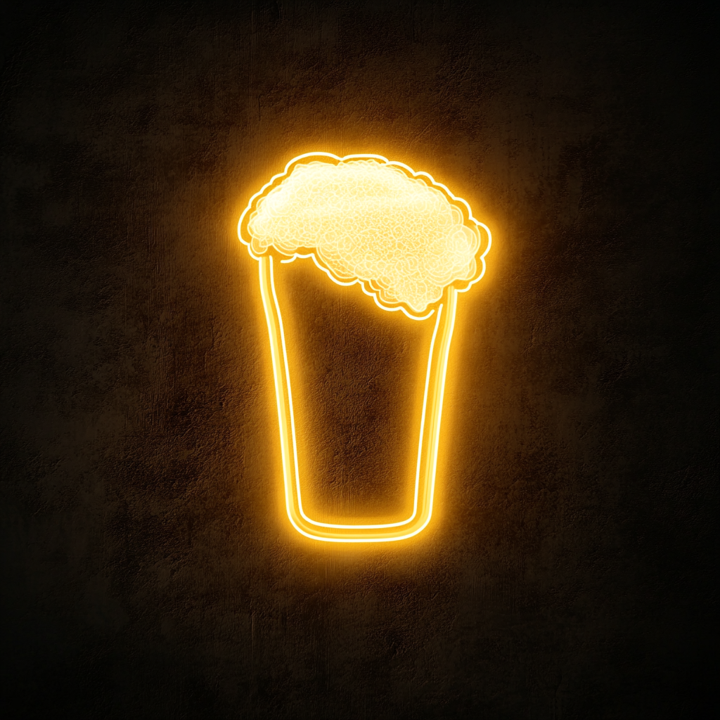 Pint Glass with Foam - Yellow Neon Sign, 18 Inches