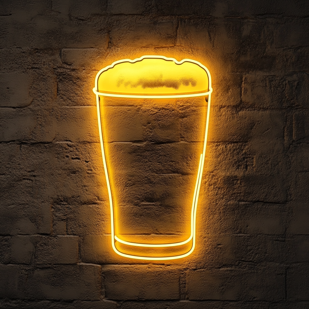 Pint Glass with Foam - Yellow Neon Sign, 24 Inches