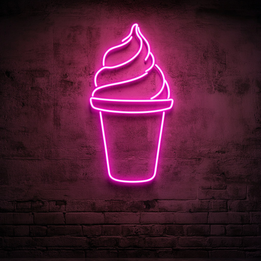 Pint of Ice Cream with Lid - Pink Neon Sign, 18 Inches