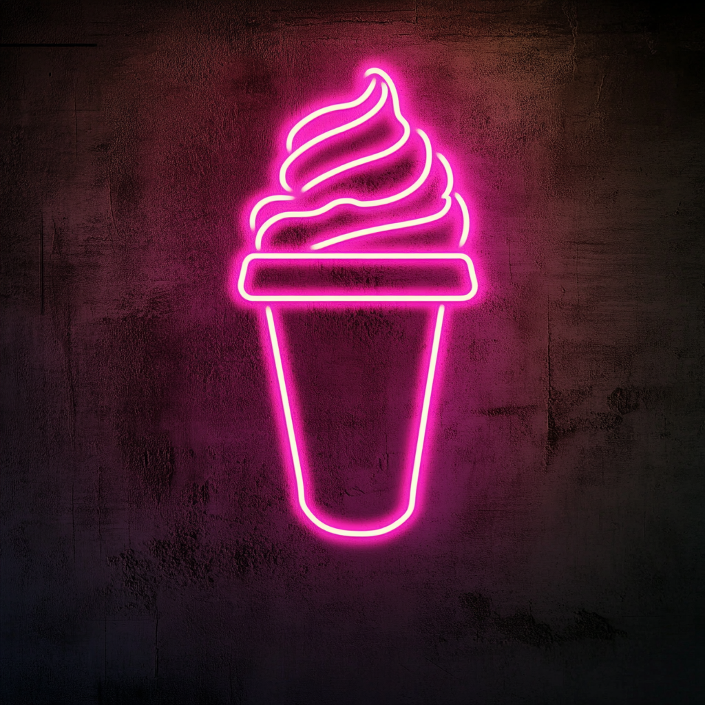 Pint of Ice Cream with Lid - Pink Neon Sign, 24 Inches