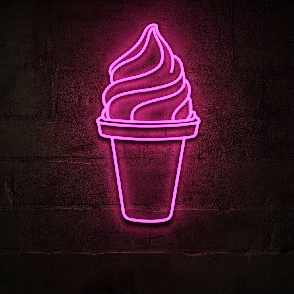 Pint of Ice Cream with Lid - Pink Neon Sign, 18 Inches