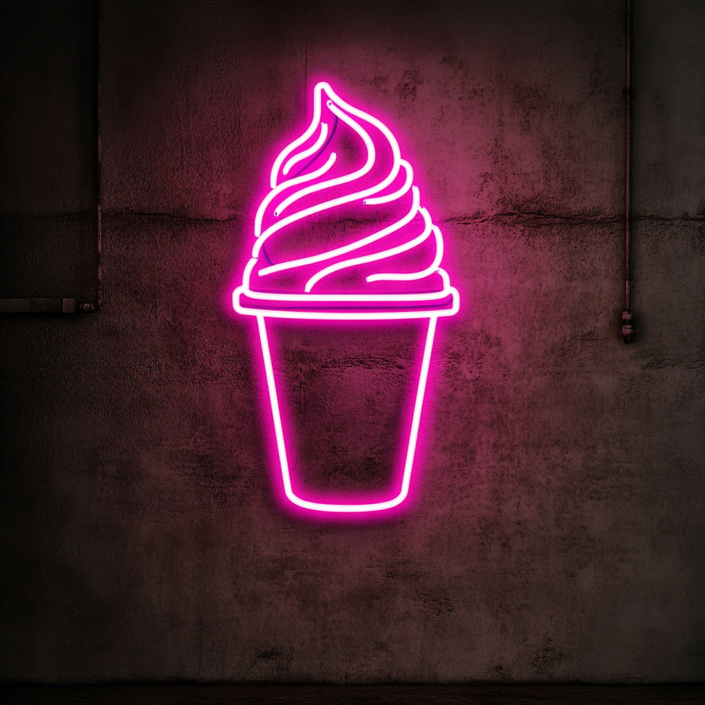 Pint of Ice Cream with Lid - Pink Neon Sign, 18 Inches