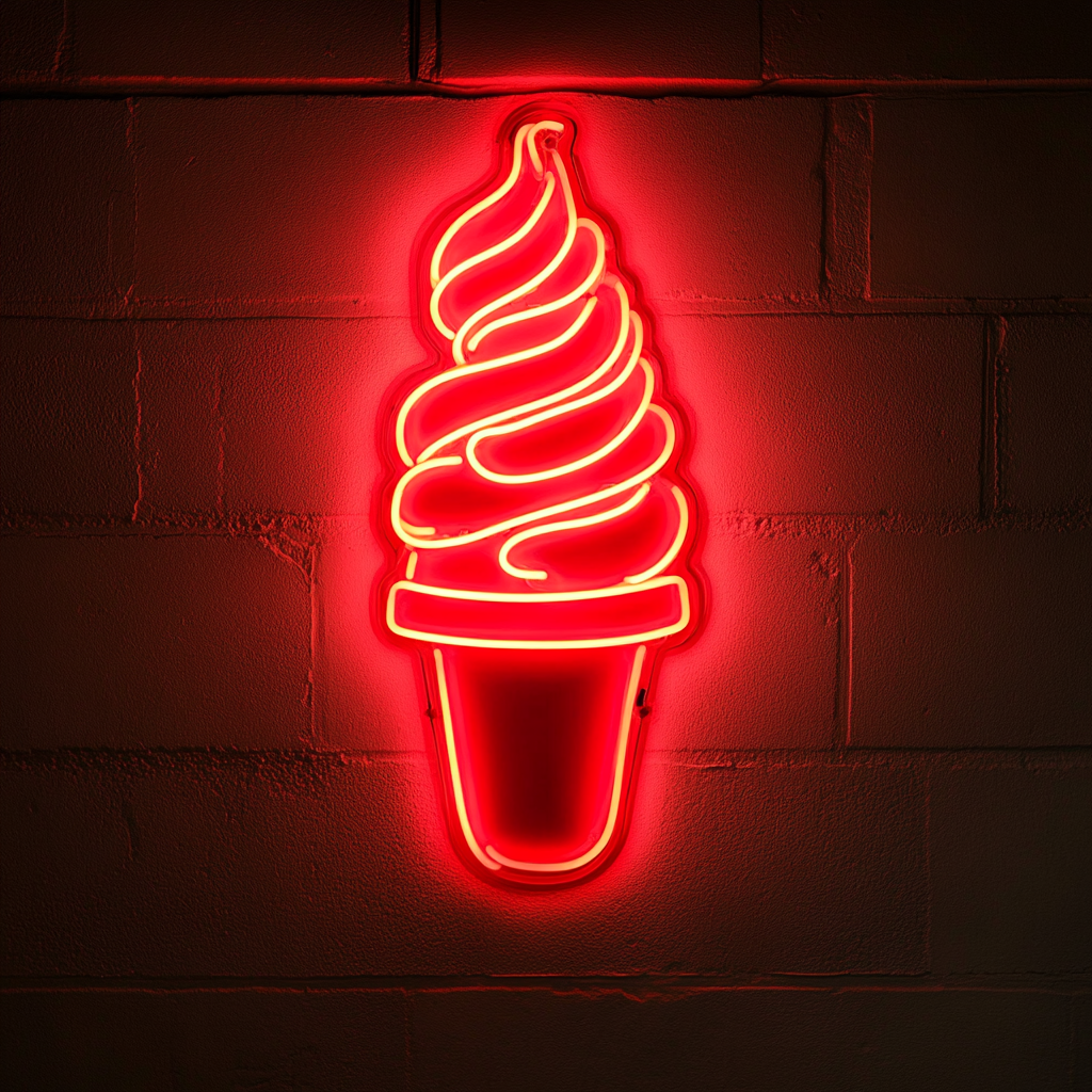 Pint of Ice Cream with Lid - Red Neon Sign, 24 Inches