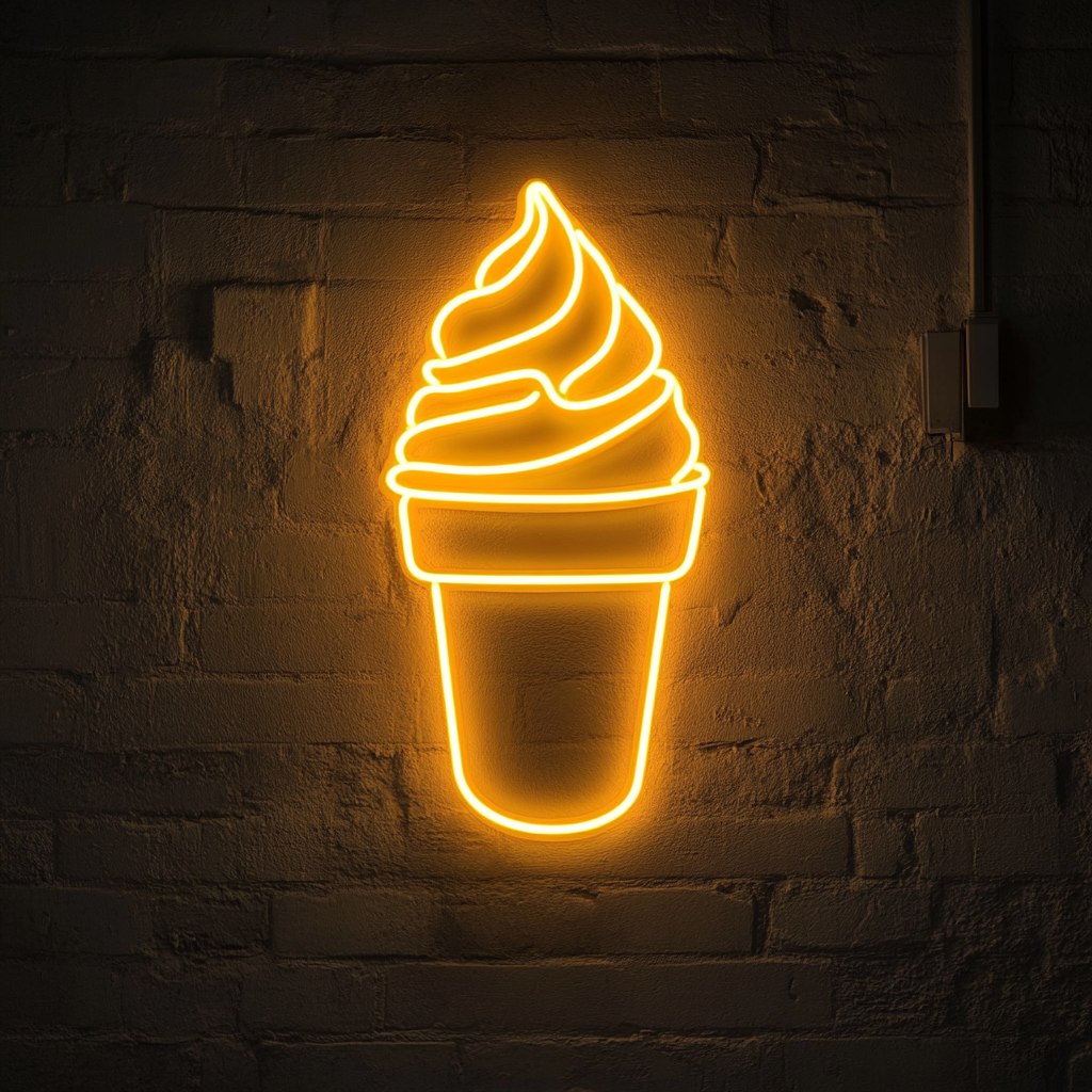 Pint of Ice Cream with Lid - Yellow Neon Sign, 24 Inches