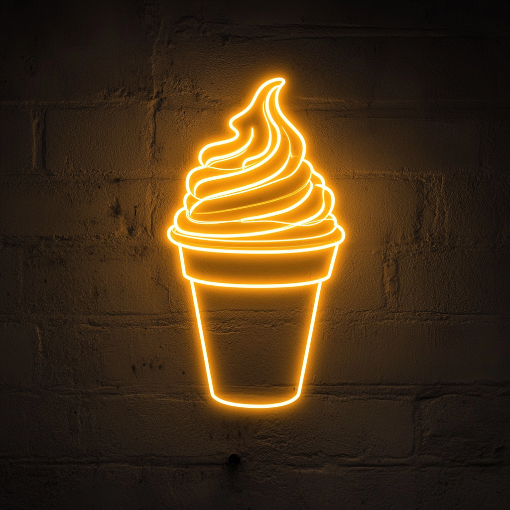 Pint of Ice Cream with Lid - Yellow Neon Sign, 24 Inches