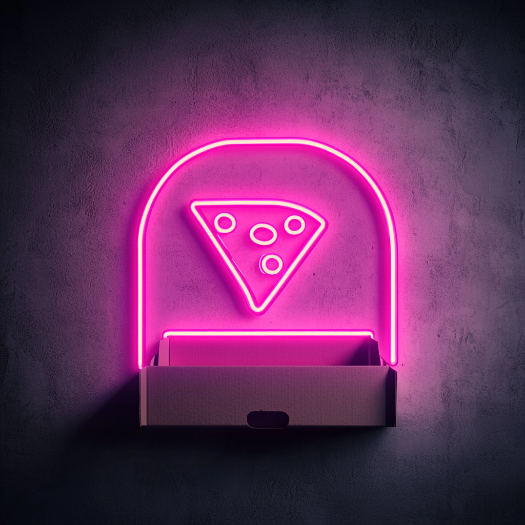 Pizza Box with Slice - Pink Neon Sign, 18 Inches