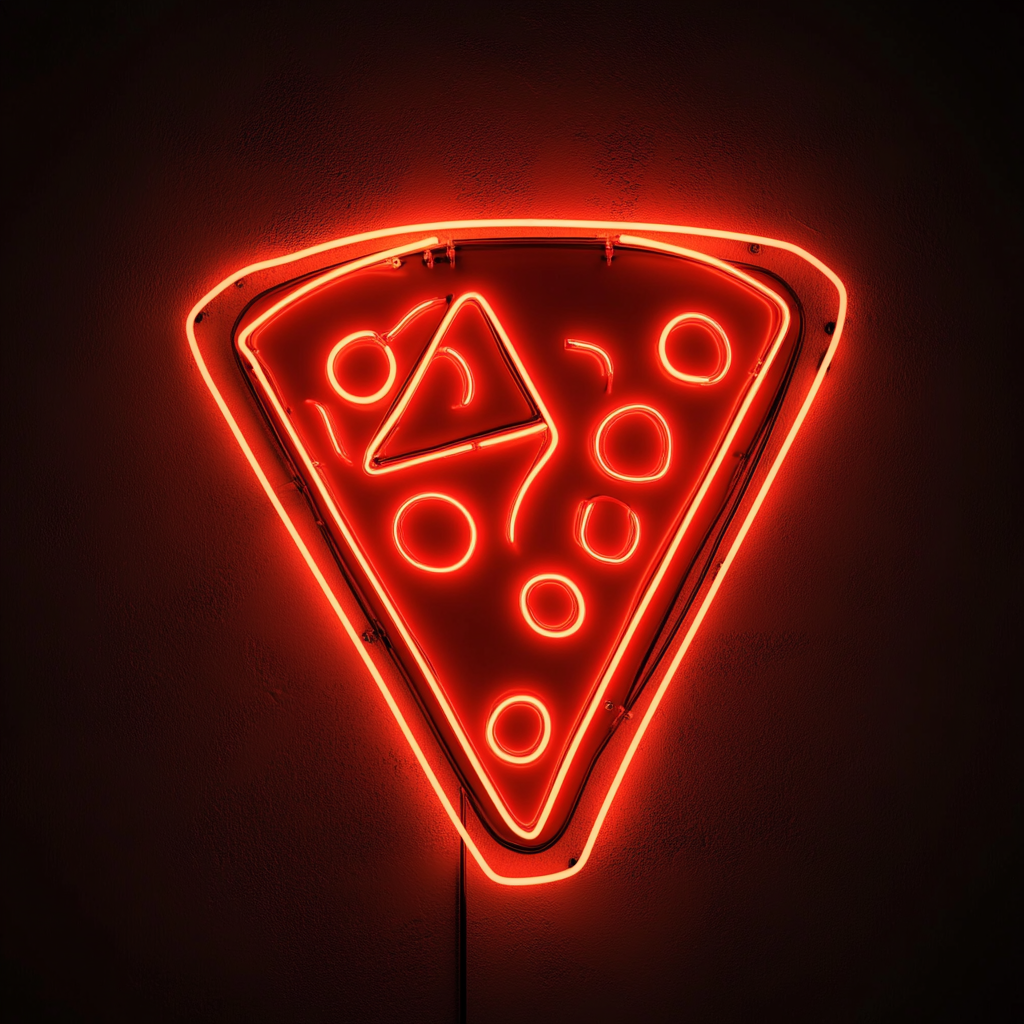 Pizza Box with Slice - Red Neon Sign, 24 Inches