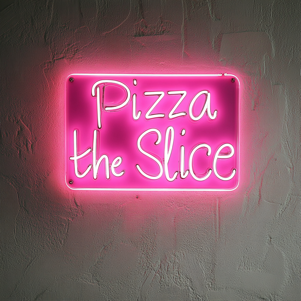 "Pizza by the Slice" - Pink Neon Sign, 24 Inches