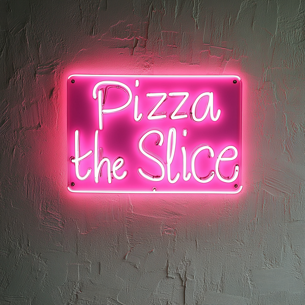 "Pizza by the Slice" - Pink Neon Sign, 24 Inches