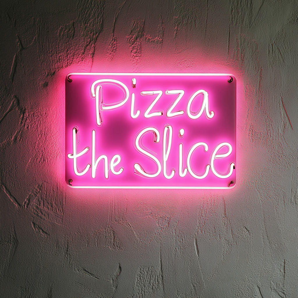 "Pizza by the Slice" - Pink Neon Sign, 24 Inches