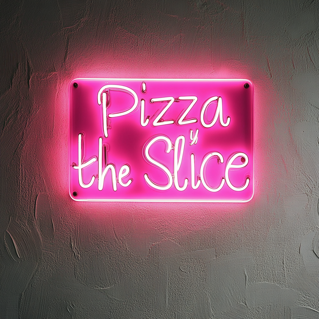 "Pizza by the Slice" - Pink Neon Sign, 24 Inches