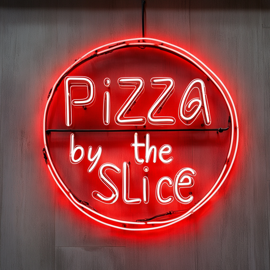 "Pizza by the Slice" - Red Neon Sign, 24 Inches