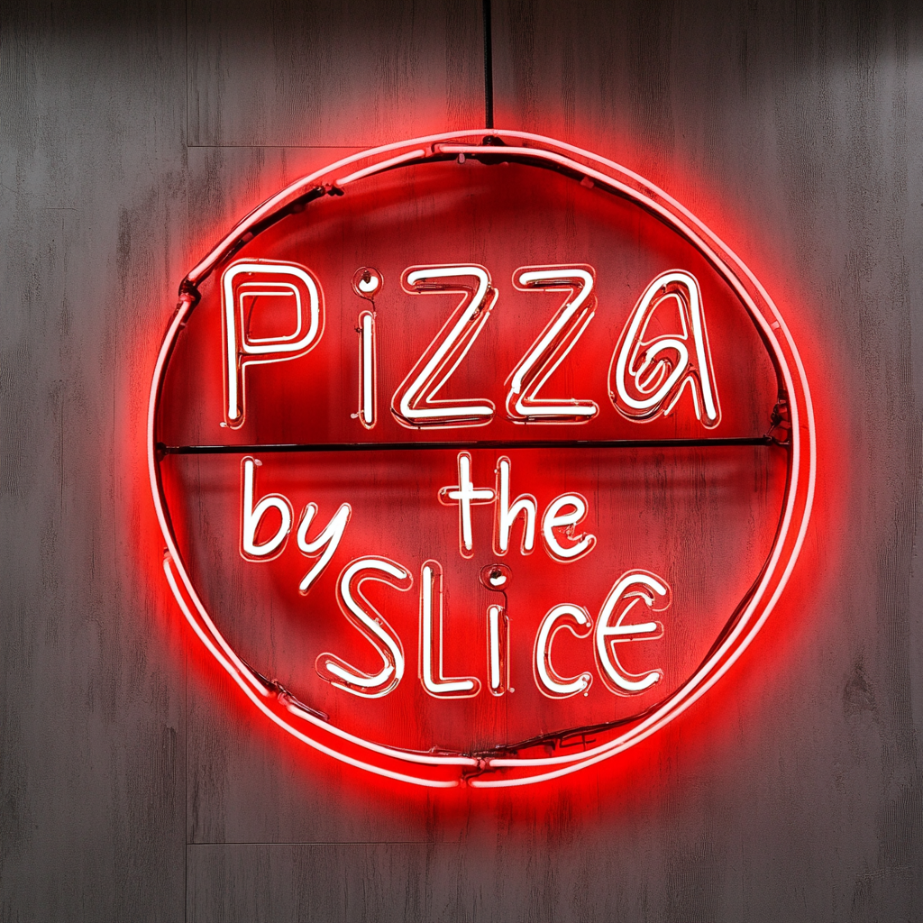 "Pizza by the Slice" - Red Neon Sign, 24 Inches