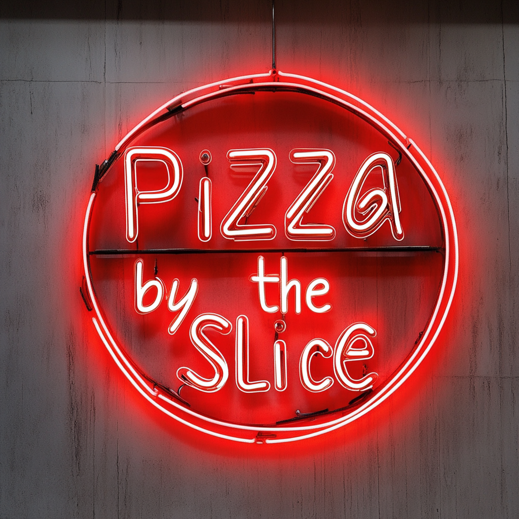 "Pizza by the Slice" - Red Neon Sign, 24 Inches