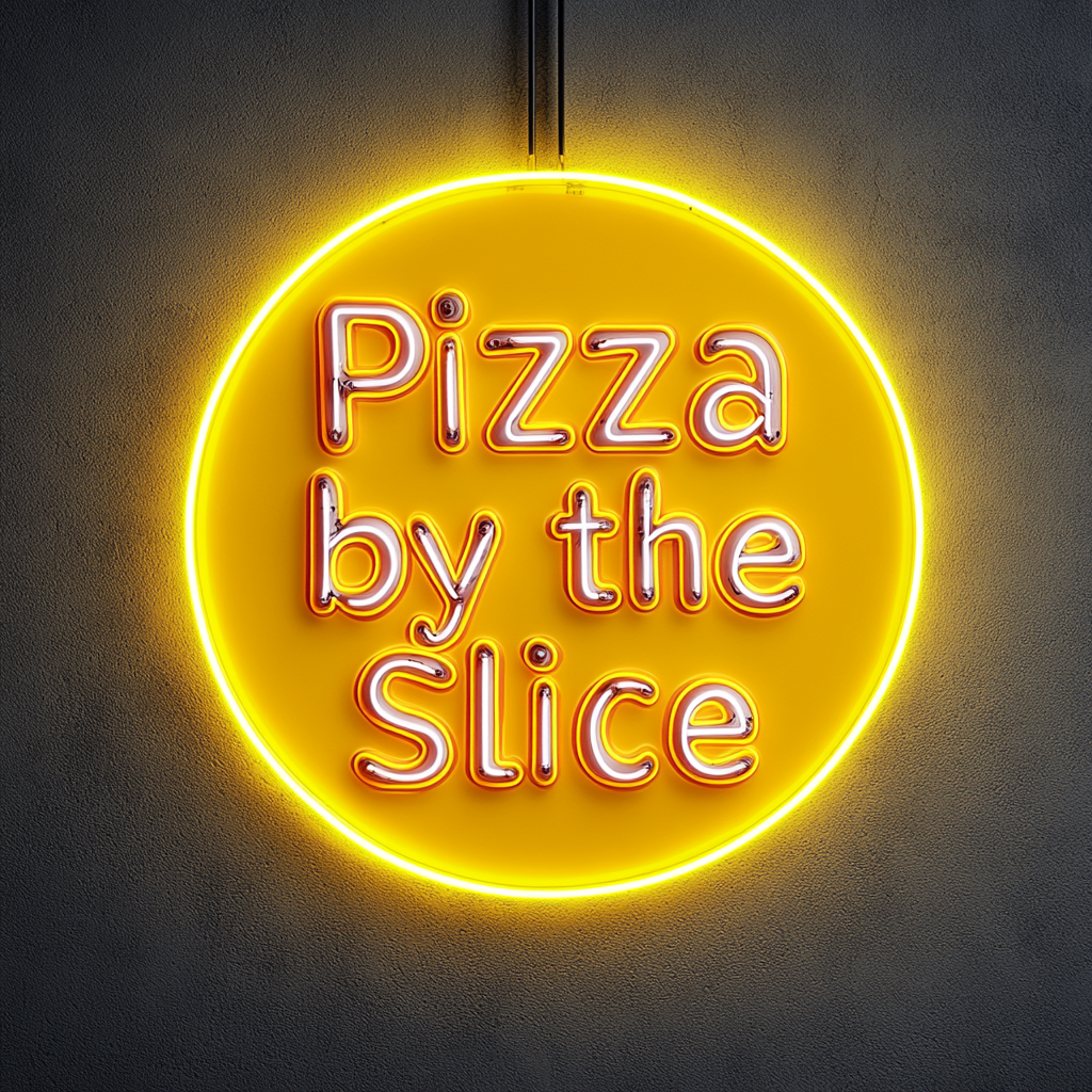 "Pizza by the Slice" - Yellow Neon Sign, 24 Inches