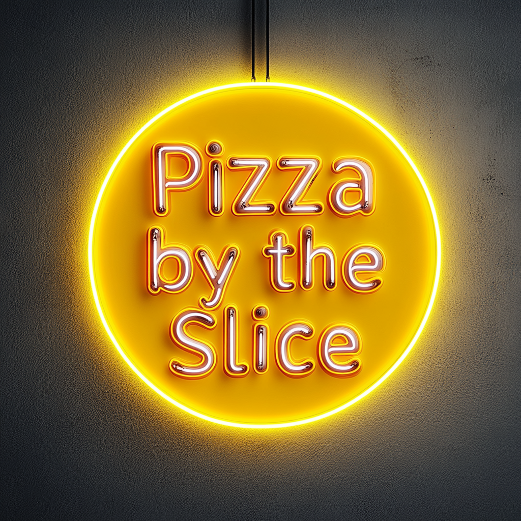 "Pizza by the Slice" - Yellow Neon Sign, 24 Inches