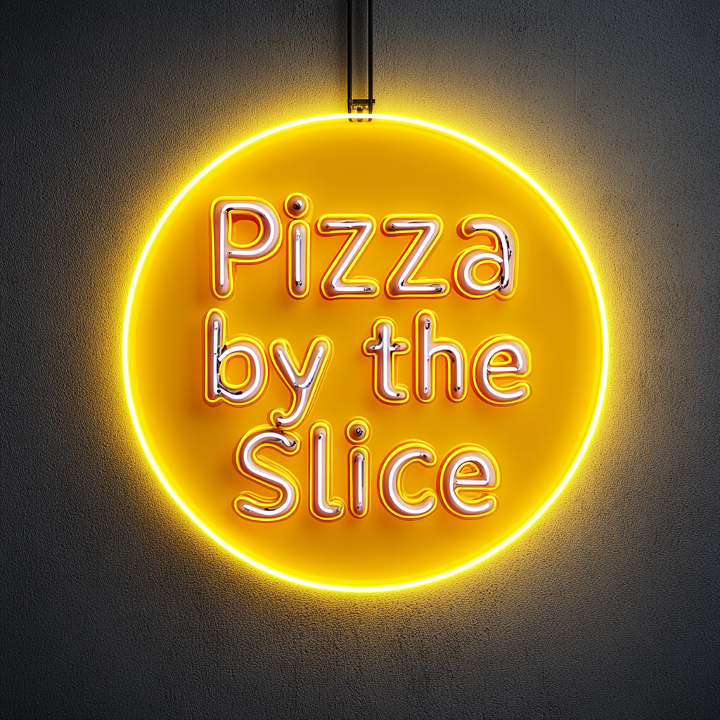 "Pizza by the Slice" - Yellow Neon Sign, 24 Inches