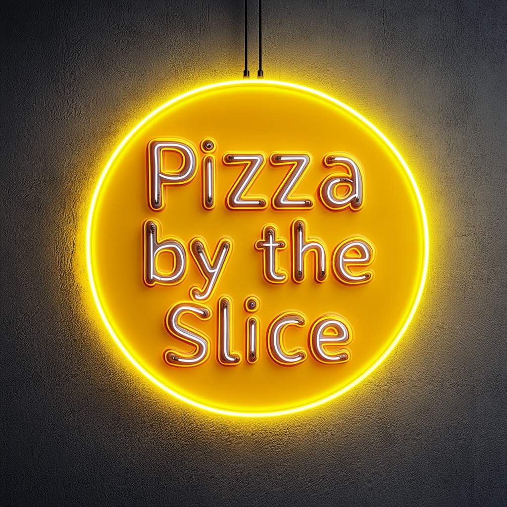 "Pizza by the Slice" - Yellow Neon Sign, 24 Inches