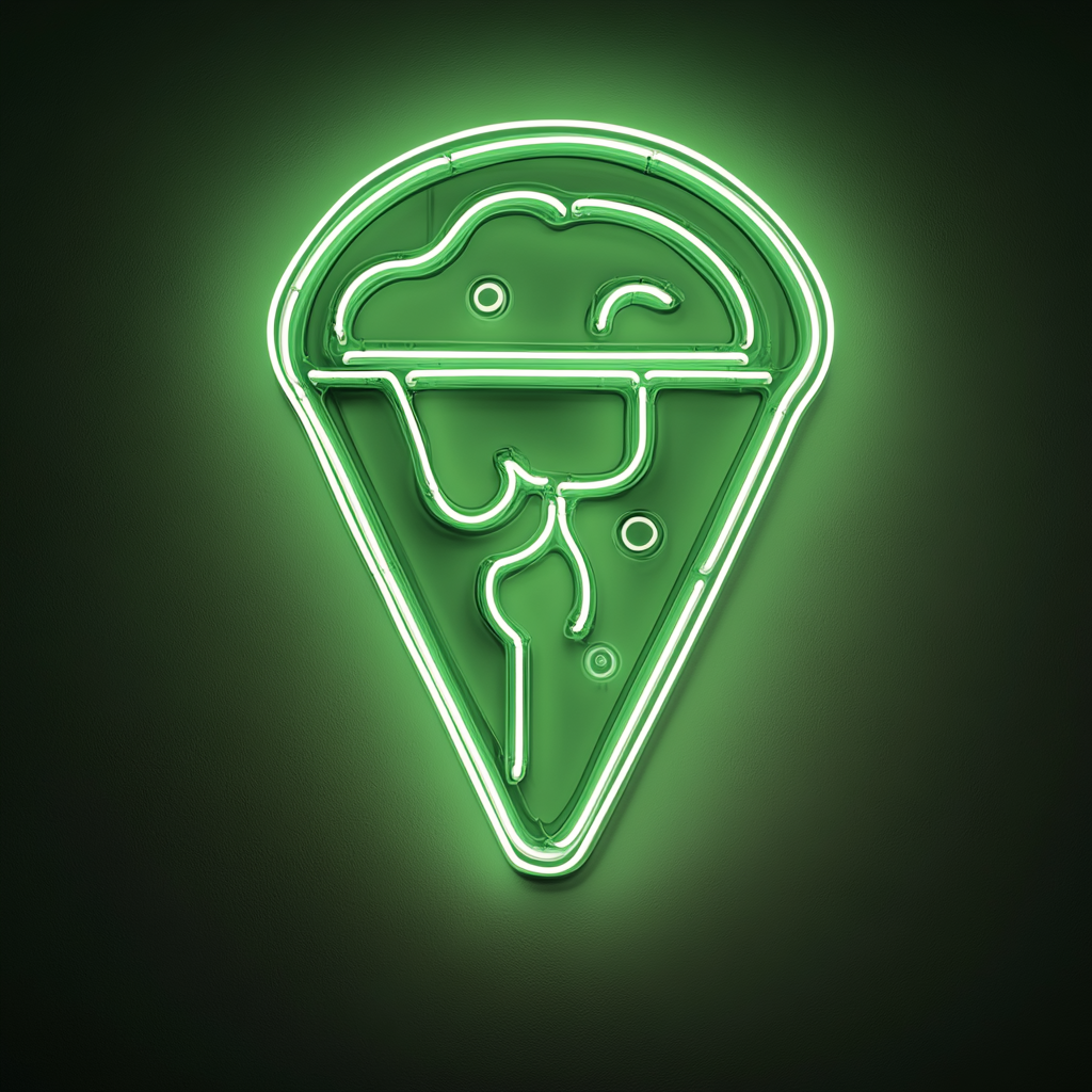 Pizza Cutter with Slice - Green Neon Sign, 24 Inches
