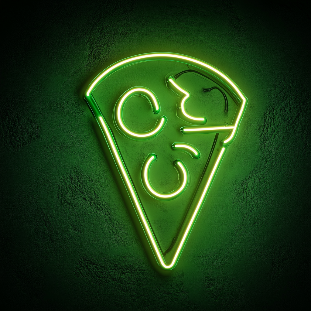 Pizza Cutter with Slice - Green Neon Sign, 24 Inches