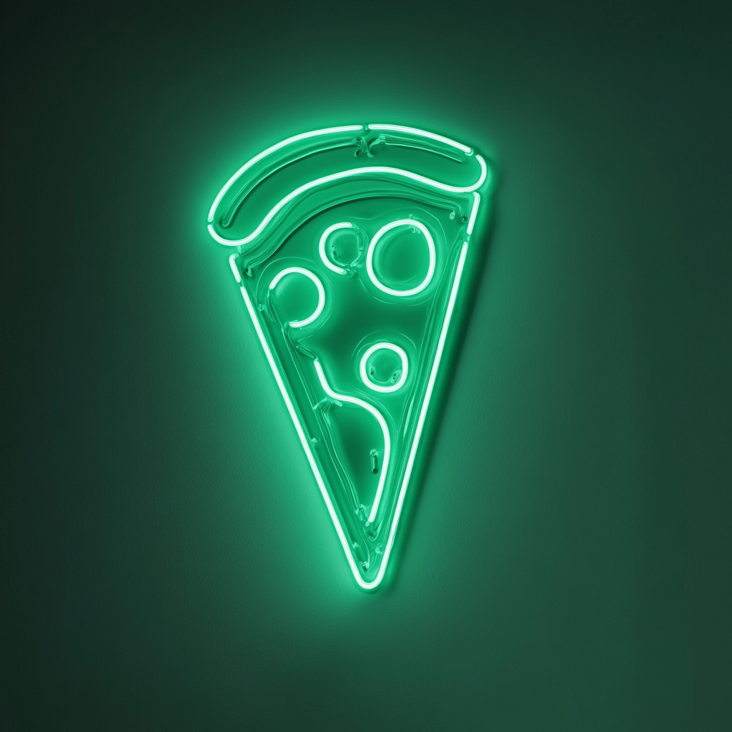 Pizza Cutter with Slice - Green Neon Sign, 18 Inches
