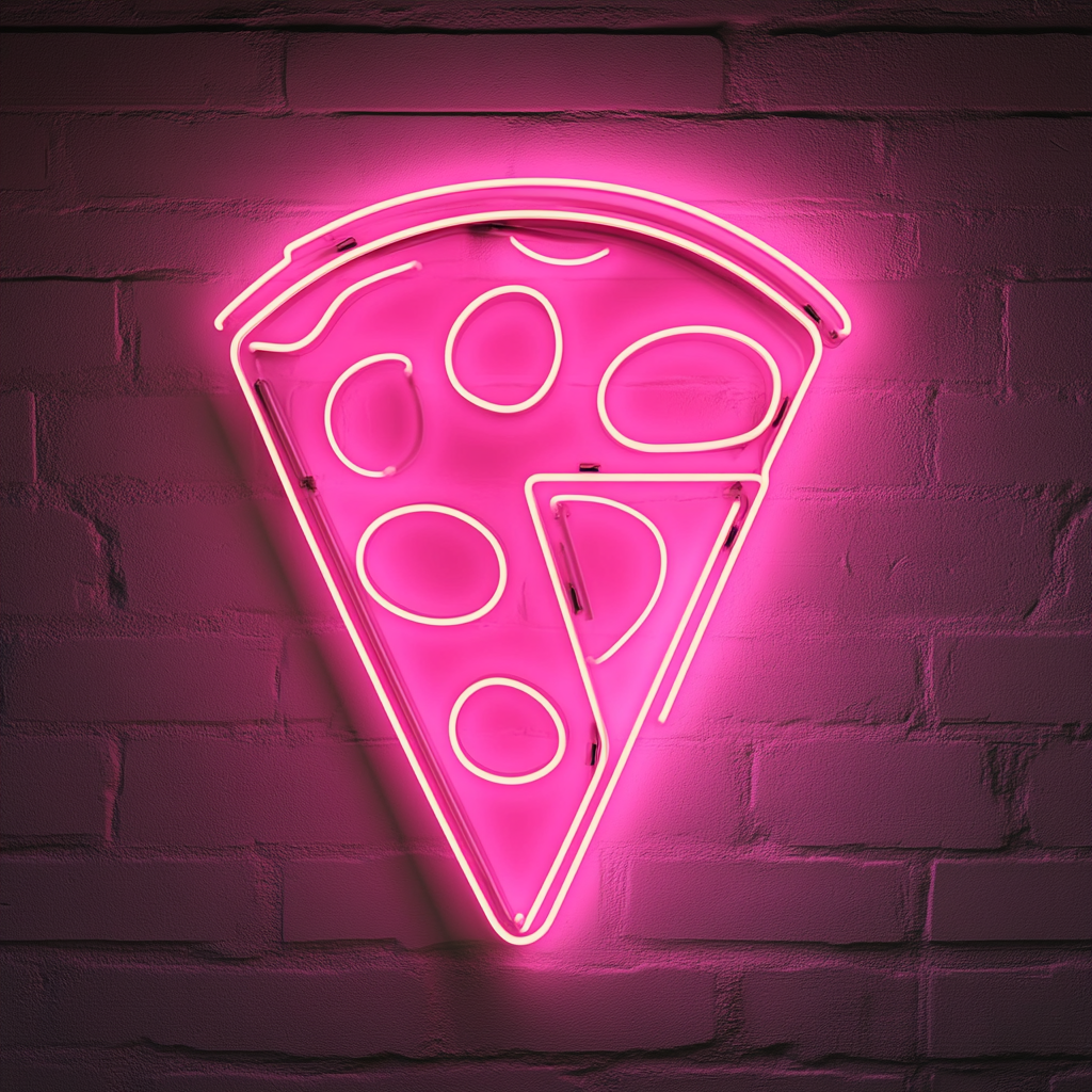 Pizza Cutter with Slice - Pink Neon Sign, 24 Inches