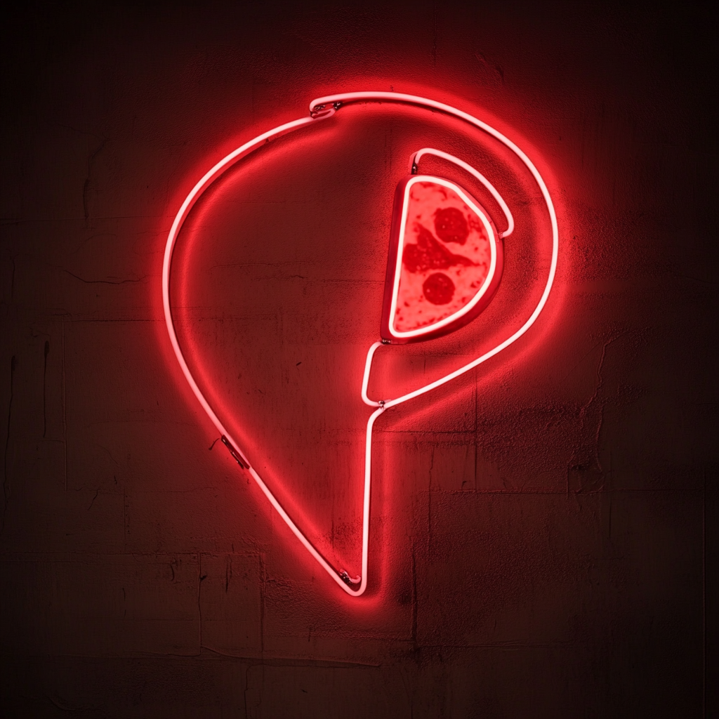 Pizza Cutter with Slice - Red Neon Sign, 24 Inches