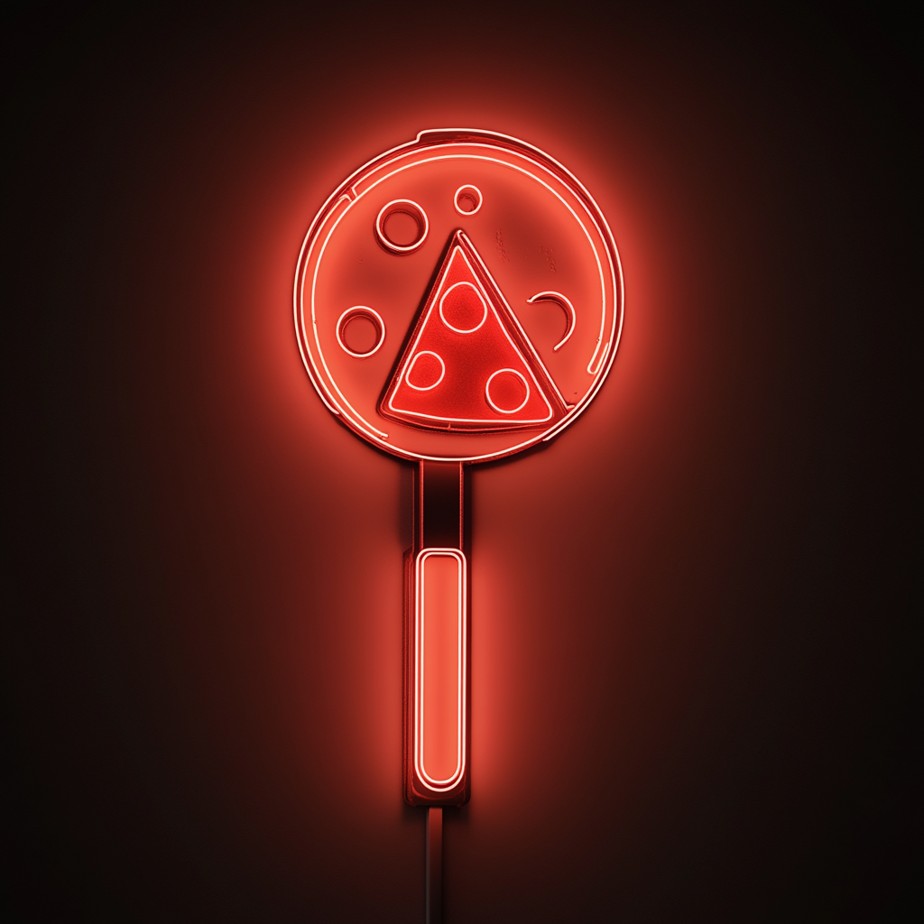 Pizza Cutter with Slice - Red Neon Sign, 18 Inches