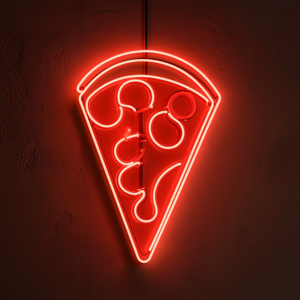 Pizza Cutter with Slice - Red Neon Sign, 18 Inches