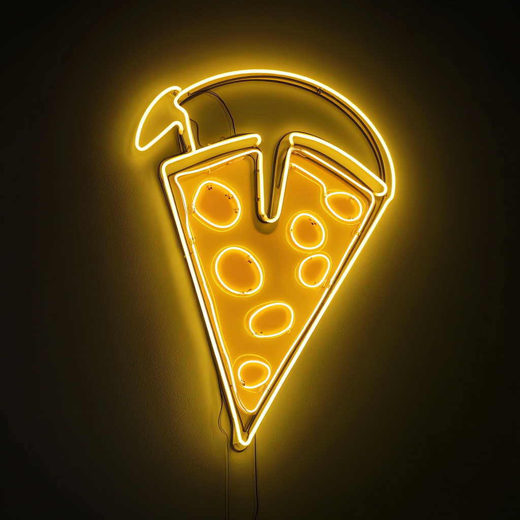 Pizza Cutter with Slice - Yellow Neon Sign, 24 Inches