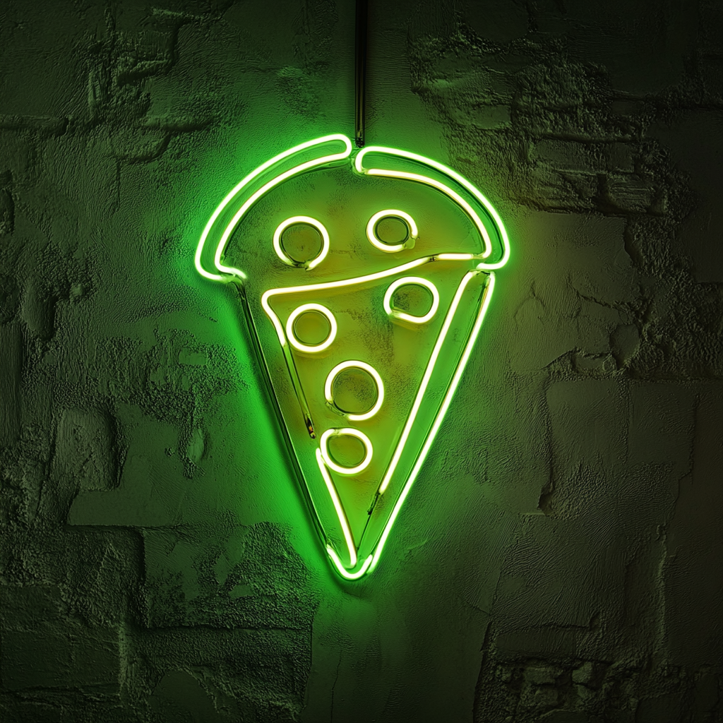 Pizza Peel with Slice - Green Neon Sign, 18 Inches
