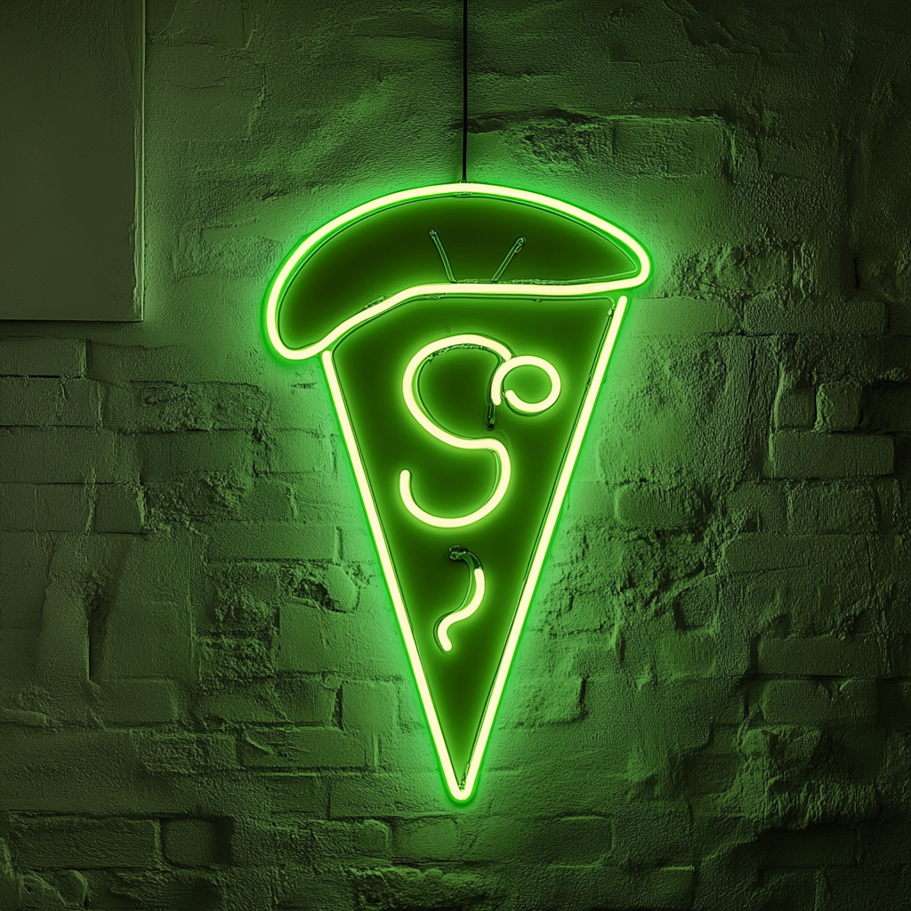 Pizza Peel with Slice - Green Neon Sign, 24 Inches