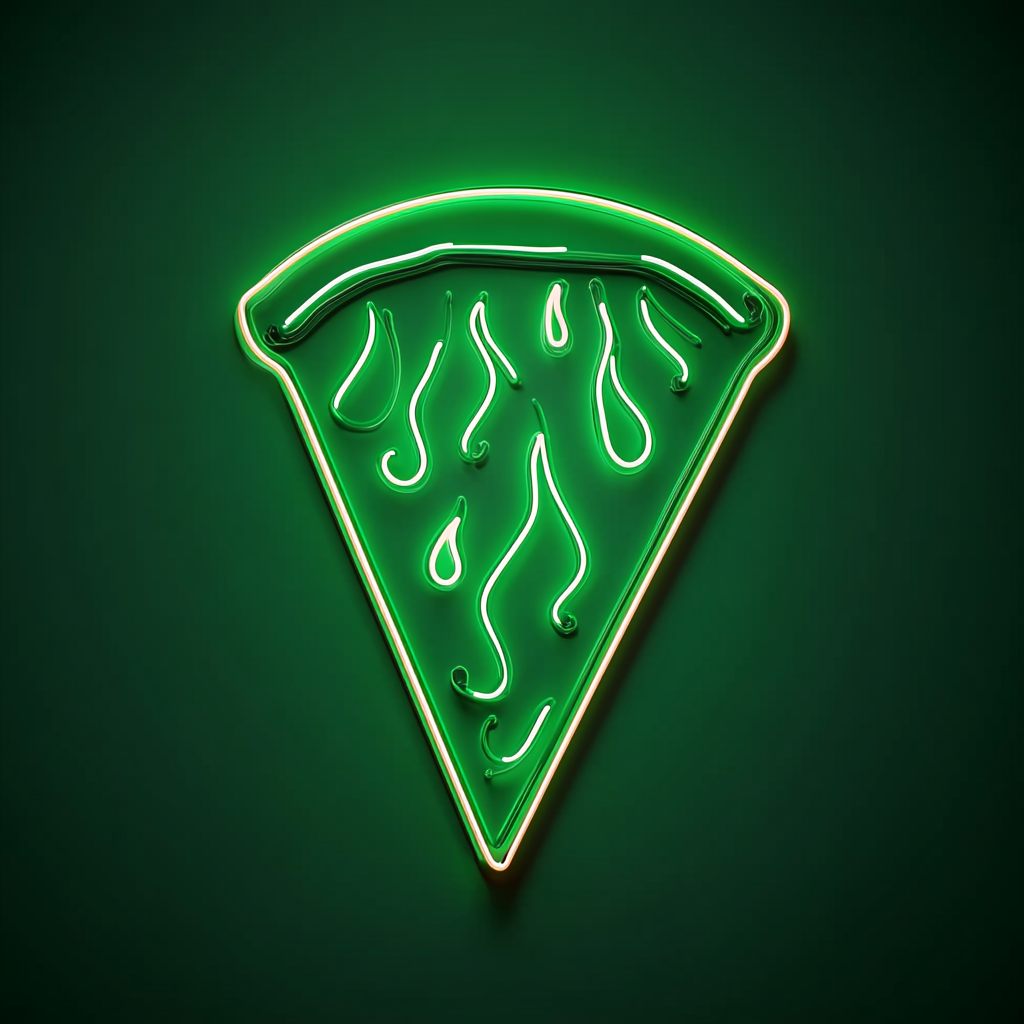 Pizza Slice with Flames - Green Neon Sign, 18 Inches