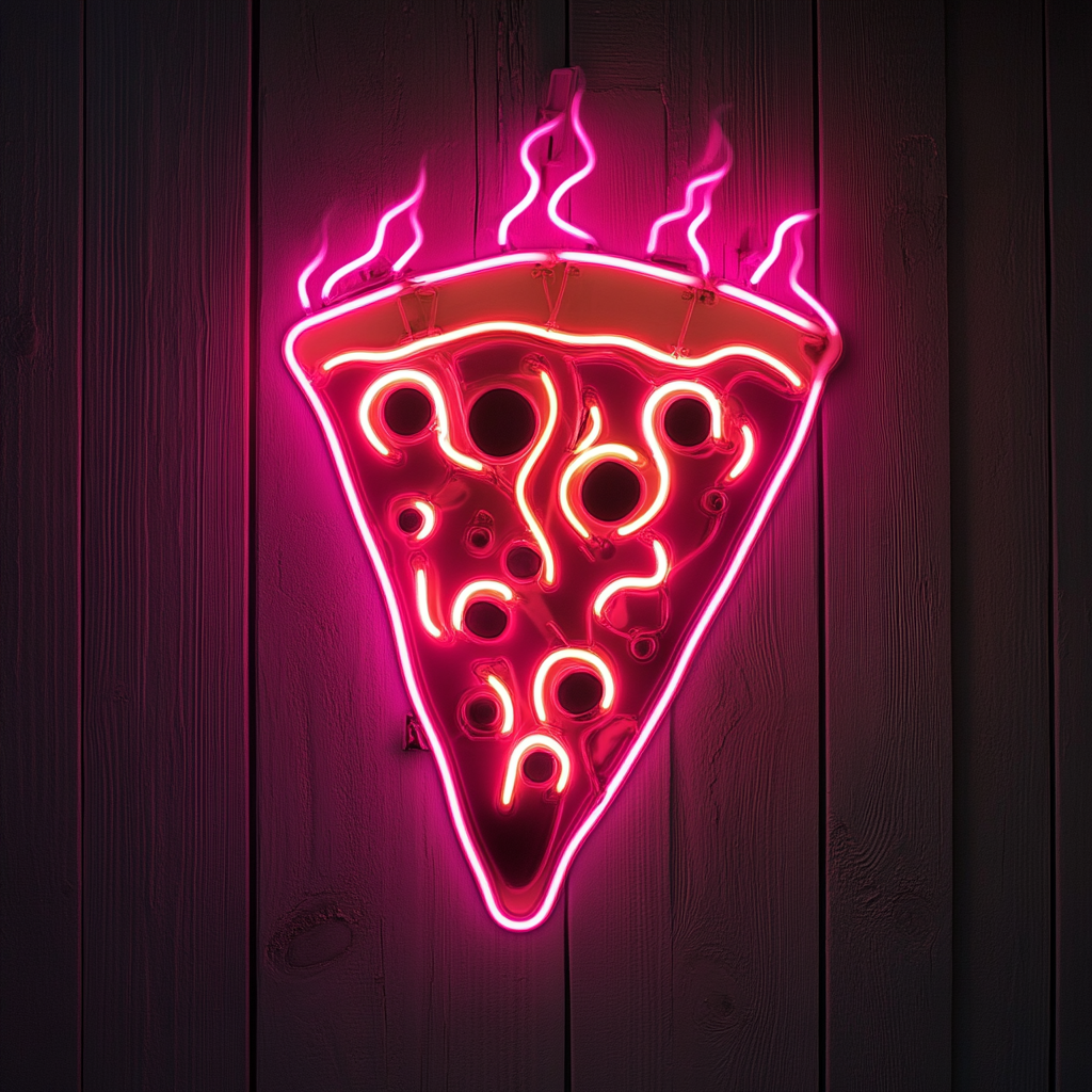 Pizza Slice with Flames - Pink Neon Sign, 18 Inches