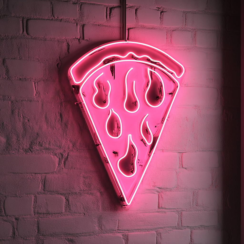 Pizza Slice with Flames - Pink Neon Sign, 18 Inches