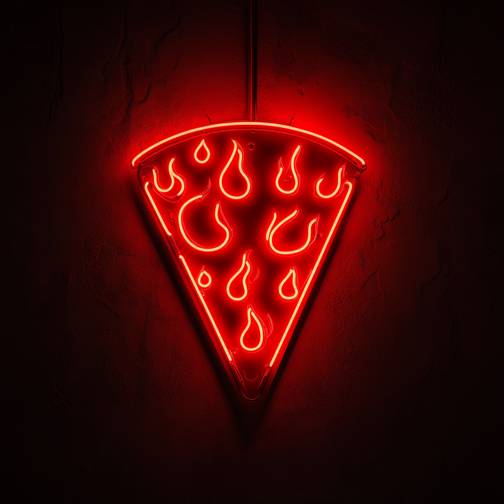 Pizza Slice with Flames - Red Neon Sign, 24 Inches