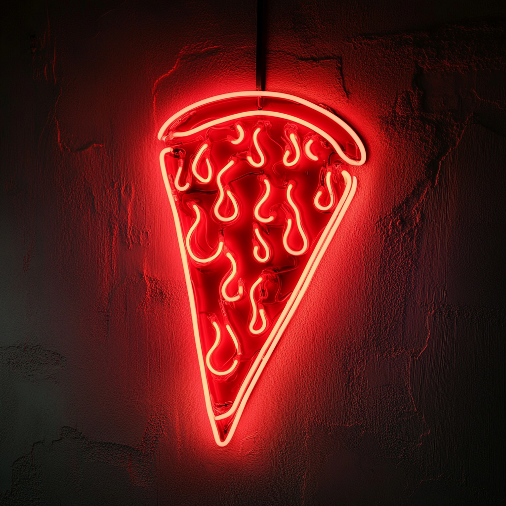 Pizza Slice with Flames - Red Neon Sign, 18 Inches