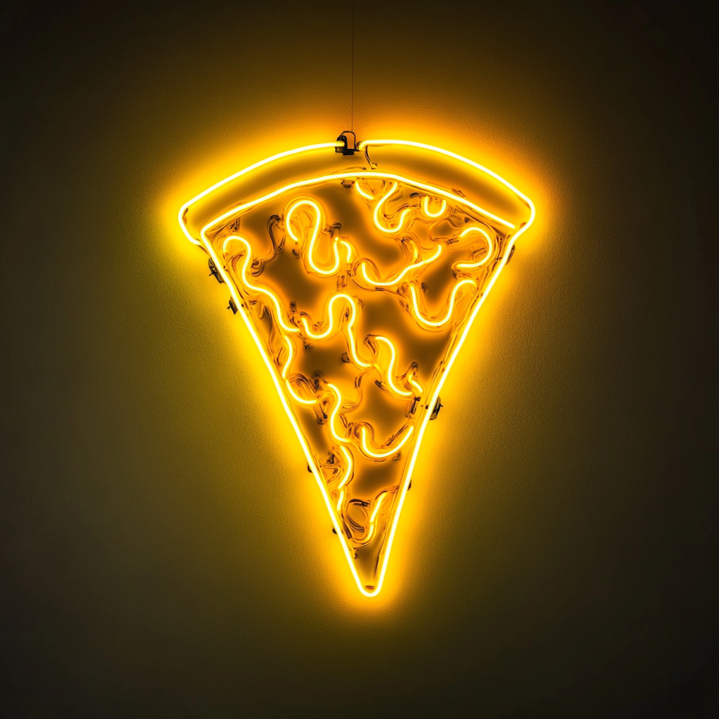 Pizza Slice with Flames - Yellow Neon Sign, 18 Inches