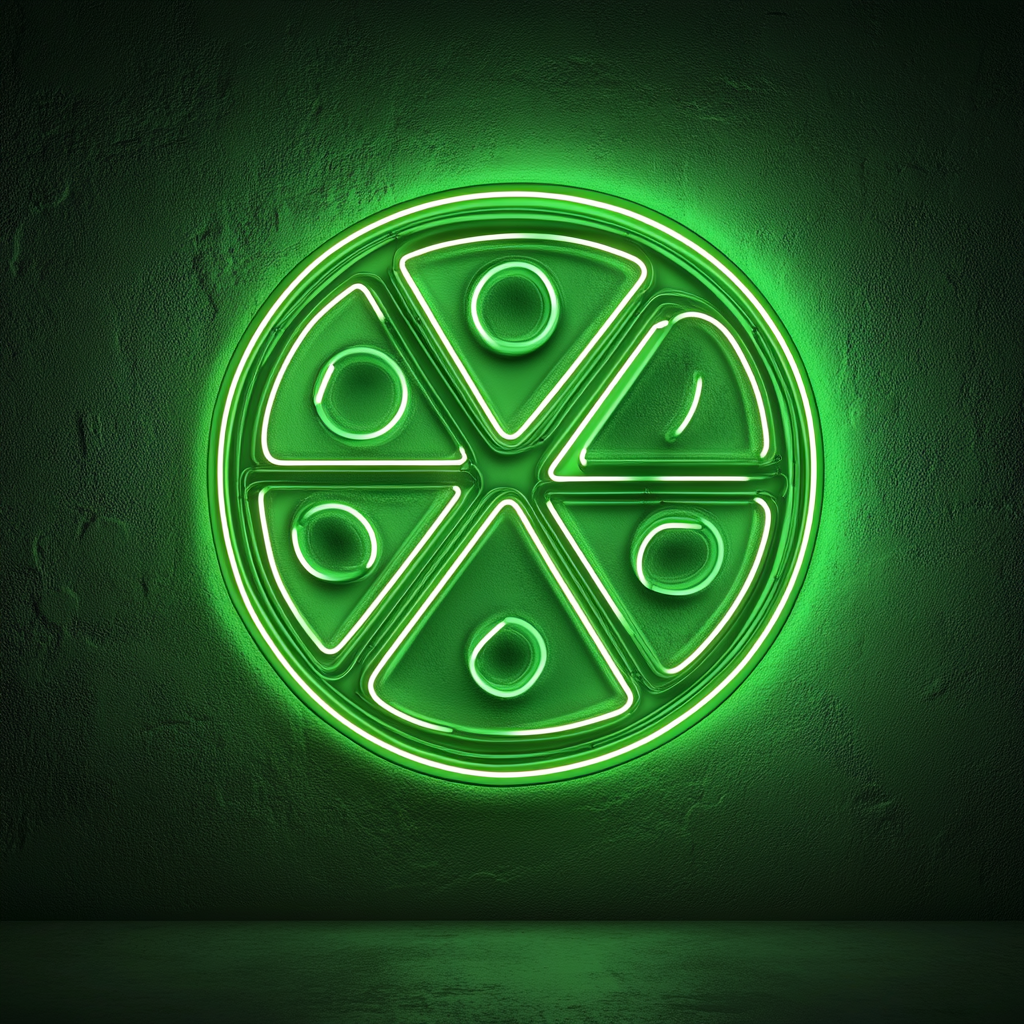 Pizza Slicing Wheel - Green Neon Sign, 18 Inches