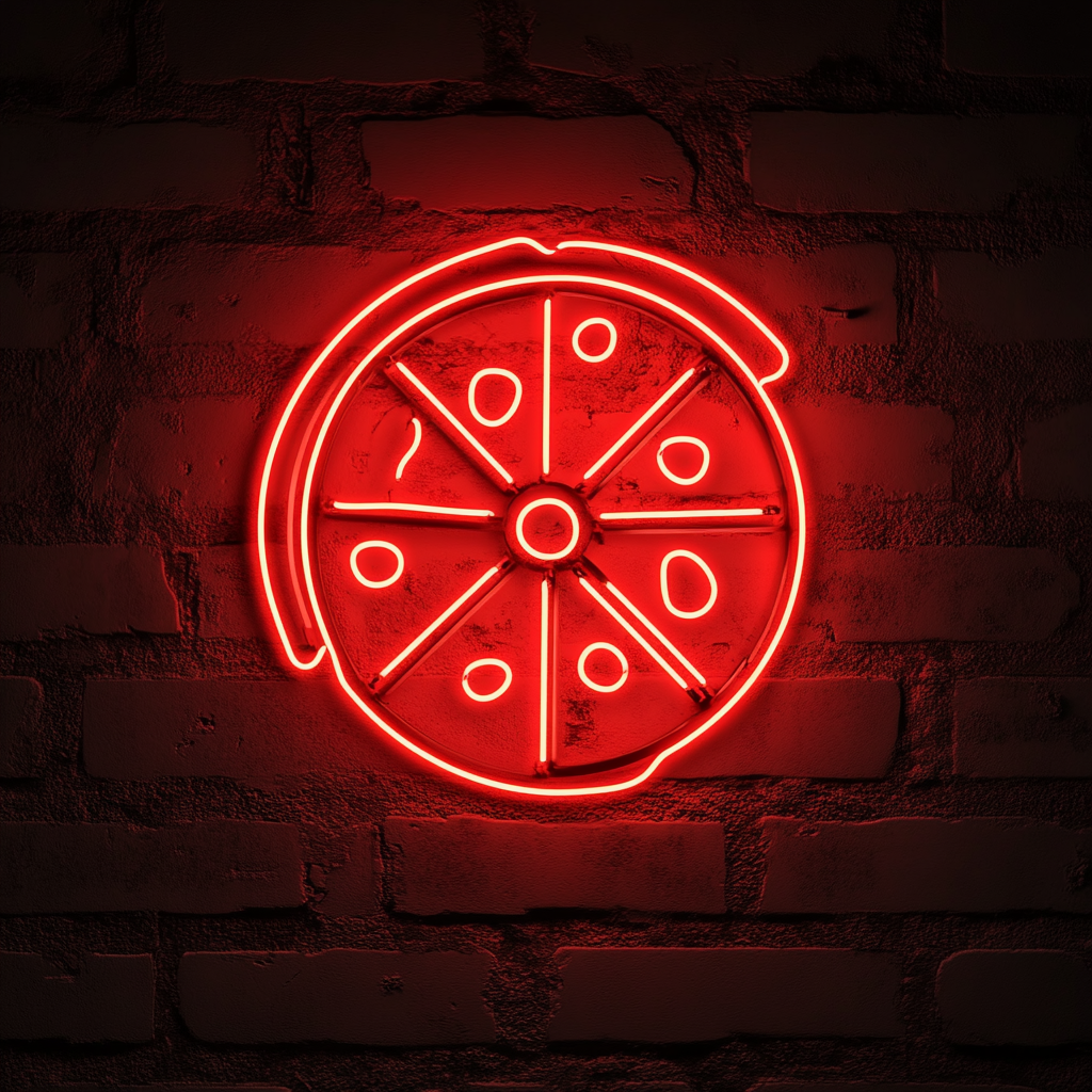 Pizza Slicing Wheel - Red Neon Sign, 24 Inches