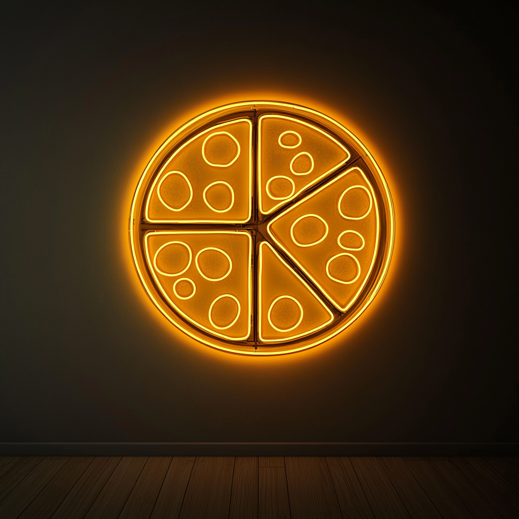 Pizza Slicing Wheel - Yellow Neon Sign, 24 Inches