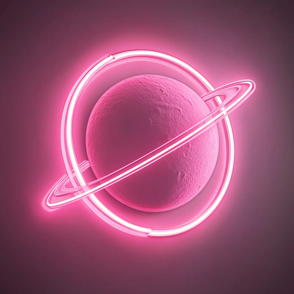 Planet with Rings - Pink Neon Sign, 18 Inches