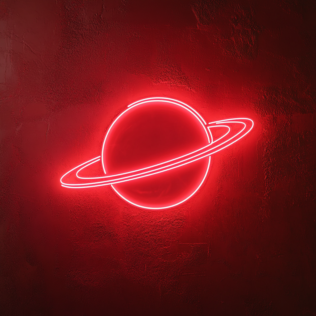 Planet with Rings - Red Neon Sign, 24 Inches