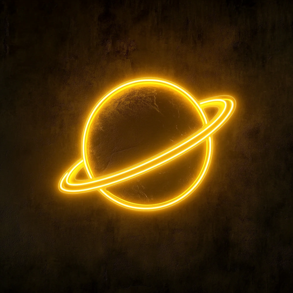 Planet with Rings - Yellow Neon Sign, 18 Inches