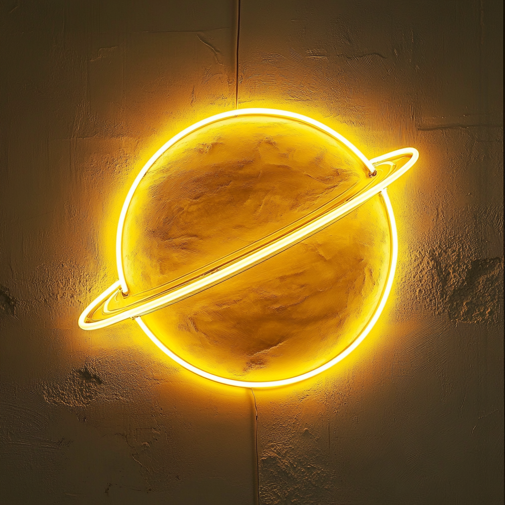 Planet with Rings - Yellow Neon Sign, 18 Inches