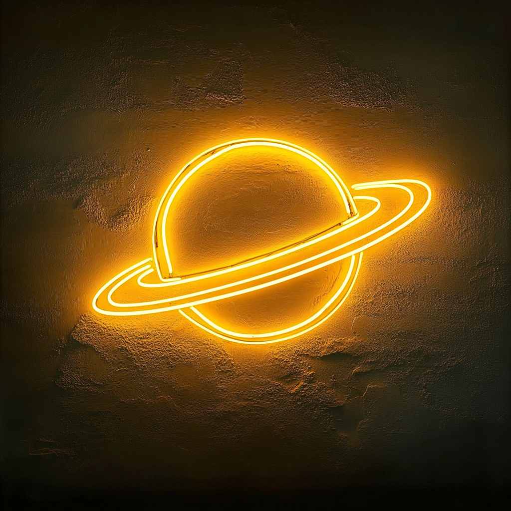 Planet with Rings - Yellow Neon Sign, 24 Inches