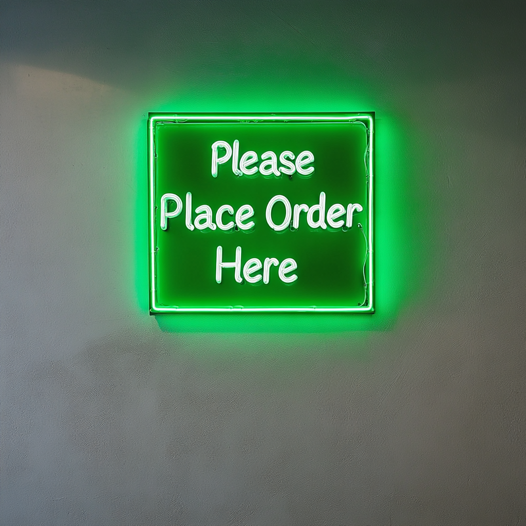 "Please Place Order Here" - Green Neon Sign, 24 Inches