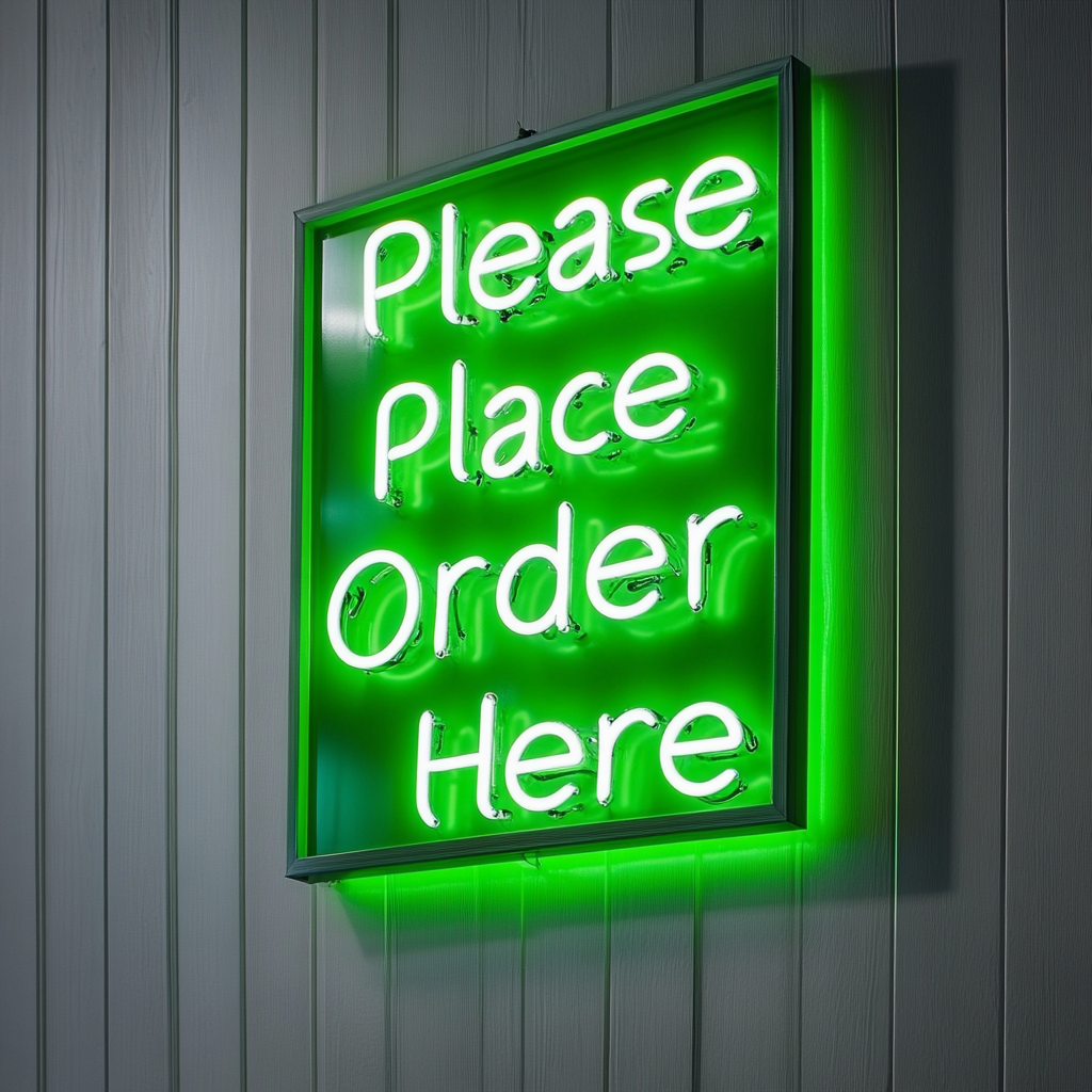 "Please Place Order Here" - Green Neon Sign, 24 Inches