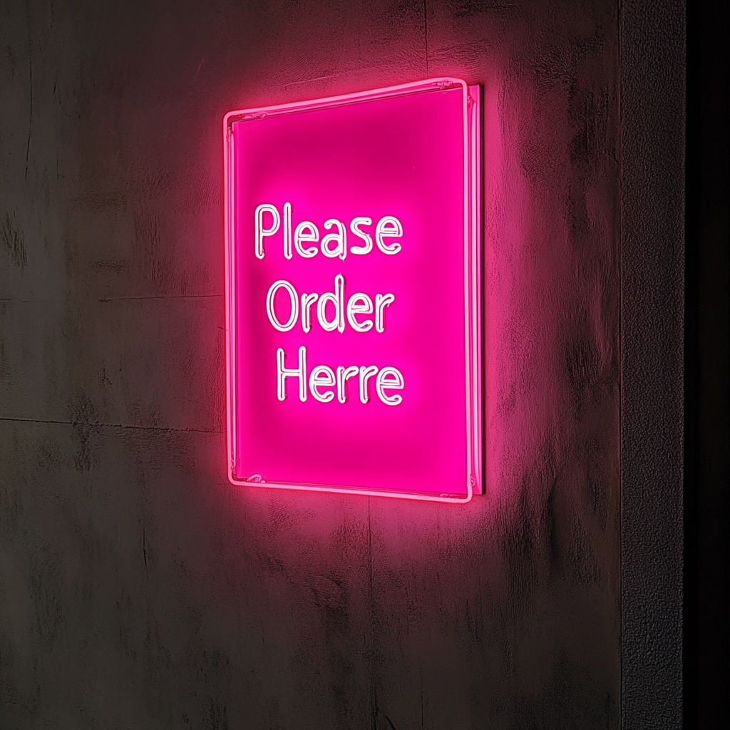 "Please Place Order Here" - Pink Neon Sign, 24 Inches